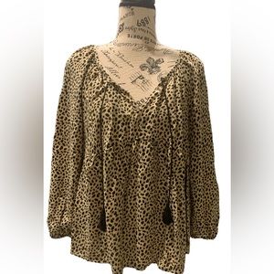 Babydoll Animal Print Blouse with Tie Accent